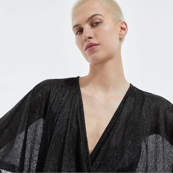 NWT The Kooples Long Black Dress with Wrap Draping in Lurex - Picture 4 of 9